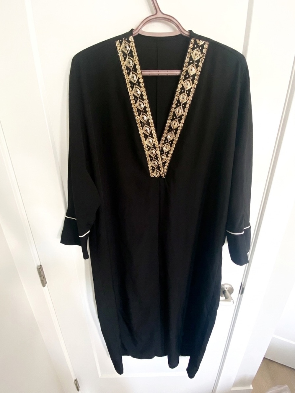 Embroidered V-Neck Maxi Kaftan Dress